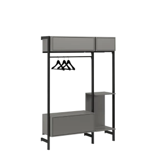 INDUSTRIALNA MODUŁOWA GARDEROBA 160 CM NA CZARNEJ RAMIE Z MIEJSCEM NA WIESZAKI