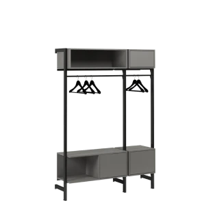 INDUSTRIALNA MODUŁOWA GARDEROBA 160 CM NA CZARNEJ RAMIE Z MIEJSCEM NA WIESZAKI