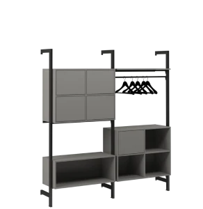 INDUSTRIALNA MODUŁOWA GARDEROBA 210 CM NA CZARNEJ RAMIE Z MIEJSCEM NA WIESZAKI