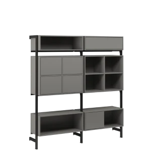 INDUSTRIALNA MODUŁOWA GARDEROBA 210 CM NA CZARNEJ RAMIE Z SZAFKAMI