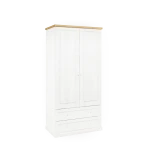 KLASYCZNA BIAŁA SZAFA DWUDRZWIOWA 210CM, Z SZUFLADAMI, LITE DREWNO + MDF LAKIEROWANY MAT