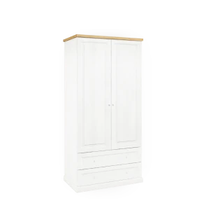 KLASYCZNA BIAŁA SZAFA DWUDRZWIOWA 210CM, Z SZUFLADAMI, LITE DREWNO + MDF LAKIEROWANY MAT