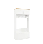 KLASYCZNA BIAŁA SZAFA-GARDEROBA 210CM, DO PRZEDPOKOJU Z SIEDZISKIEM, LITE DREWNO + MDF LAKIEROWANY MAT
