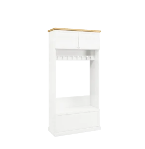 KLASYCZNA BIAŁA SZAFA-GARDEROBA 210CM, DO PRZEDPOKOJU Z SIEDZISKIEM, LITE DREWNO + MDF LAKIEROWANY MAT