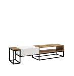 STABILNA LOFTOWA SZAFKA 180CM RTV, CZARNA STAL + KOLOR NATURALNY DĄB + BIAŁE FRONTY