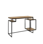 DESIGNERSKIE LOFTOWE BIURKO 130CM, BLAT I PÓŁKI W KOLORZE NATURALNEGO DĘBU NA CZARNEJ RAMIE