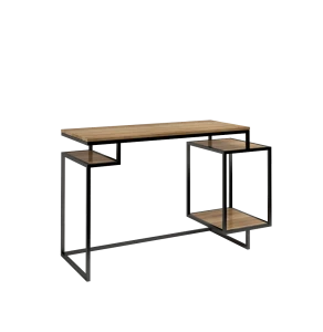DESIGNERSKIE LOFTOWE BIURKO 130CM, BLAT I PÓŁKI W KOLORZE NATURALNEGO DĘBU NA CZARNEJ RAMIE