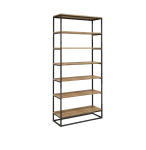 DESIGNERSKI LOFTOWY REGAŁ 203 CM, PÓŁKI W KOLORZE NATURALNEGO DĘBU NA CZARNEJ RAMIE