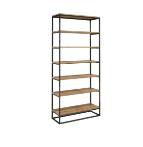 DESIGNERSKI LOFTOWY REGAŁ 203 CM, PÓŁKI W KOLORZE NATURALNEGO DĘBU NA CZARNEJ RAMIE