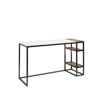 DESIGNERSKIE LOFTOWE BIURKO 130CM, BLAT I PÓŁKI W KOLORZE BIAŁYM I  NATURALNEGO DĘBU NA CZARNEJ RAMIE