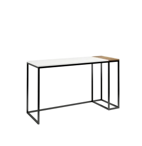 DESIGNERSKIE LOFTOWE BIURKO 130CM, BLAT  W KOLORZE BIAŁYM I  NATURALNEGO DĘBU NA CZARNEJ RAMIE