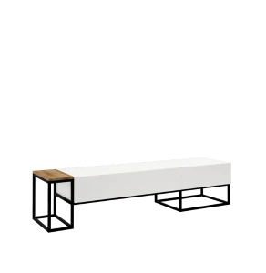 STABILNA LOFTOWA SZAFKA RTV  180 CM  CZARNA STAL + KOLOR NATURALNY DĄB + BIAŁE FRONTY
