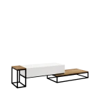 STABILNA LOFTOWA SZAFKA RTV 180CM, CZARNA STAL + KOLOR NATURALNY DĄB + BIAŁE FRONTY