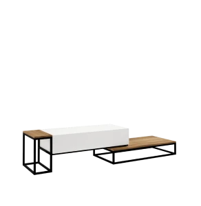 STABILNA LOFTOWA SZAFKA RTV 180CM, CZARNA STAL + KOLOR NATURALNY DĄB + BIAŁE FRONTY