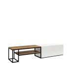 STABILNA LOFTOWA SZAFKA RTV  200CM  CZARNA STAL + KOLOR NATURALNY DĄB + BIAŁE FRONTY